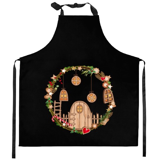Elf door in Christmas wreath for Christmas Kitchen Aprons