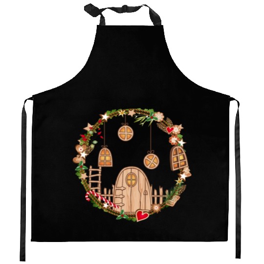 Elf door in Christmas wreath for Christmas Kitchen Aprons