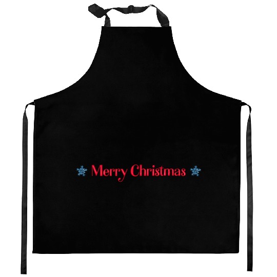 Merry Christmas with two blue snowflakes Kitchen Aprons