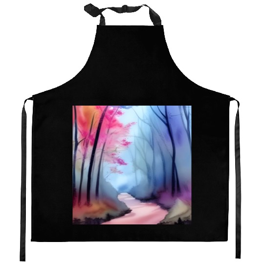 Pink and blue watercolor trees Kitchen Aprons