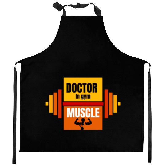 Doctor in gym to build muscle doctor brand Kitchen Aprons