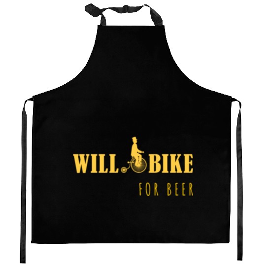 Will Bike for Beer Funny for Bike Lovers Cycling Kitchen Aprons