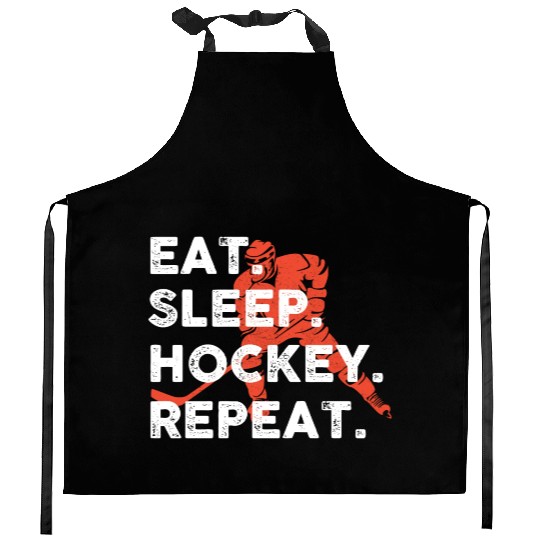 Eat Sleep Hockey Repeat Hockey Funny Ice Hockey Kitchen Aprons