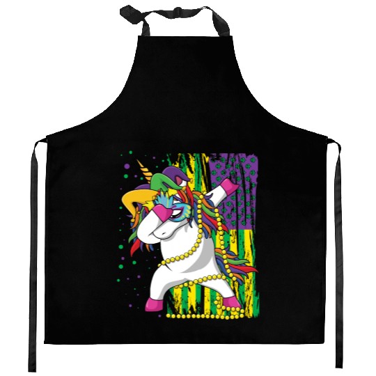 Dab Unicorn Festival Parade Beads Mardi Gras Kitchen Aprons