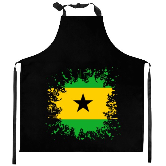 Sao Tome And Principe Flag Paint Splatter Kitchen Aprons
