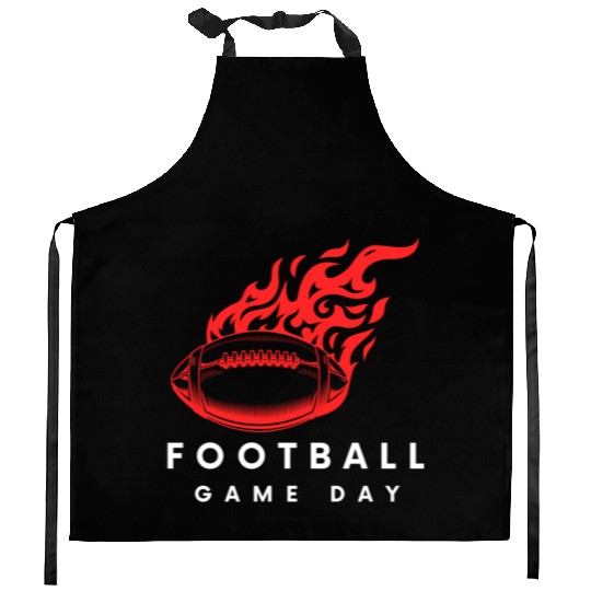 Red Football On Fire Game Day , football fan Kitchen Aprons .
