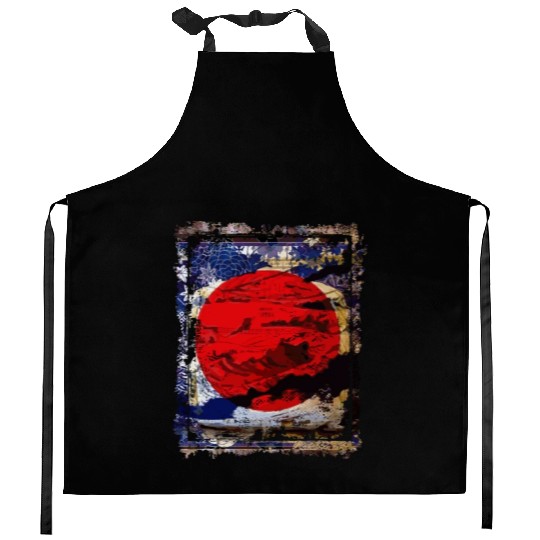 Japan Flag Red Circle Blue Mountain Collage Art 74 Kitchen Aprons