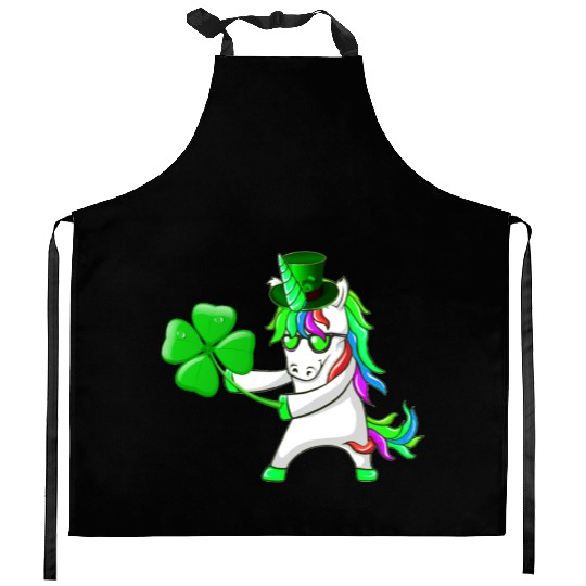 Flossing Unicorn St Patrick's Day Floss Dance Kitchen Aprons