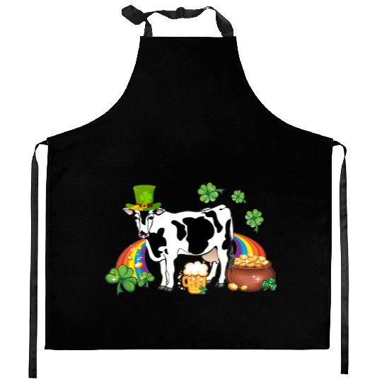 Funny Cow Lover Lucky St Patrick's Day Shamrock Kitchen Aprons