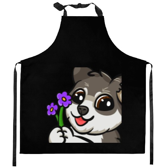 Dog flower Kitchen Aprons