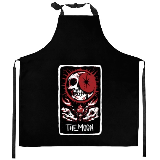 The Moon Blood Red Skeleton Skull Tarot Card Kitchen Aprons