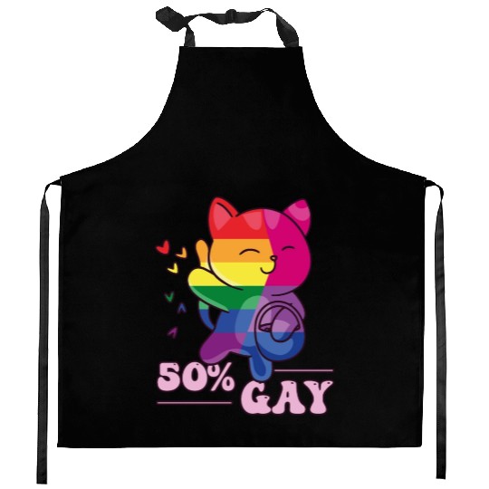 50% Gay Bi Bisexual Pride Kawaii Cat Kawaii Kitchen Aprons