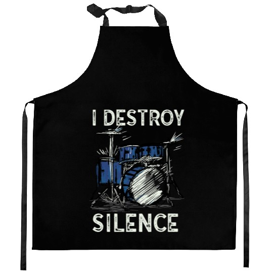 I Destroy Silence Drummer Band Music Beat Drum Kitchen Aprons
