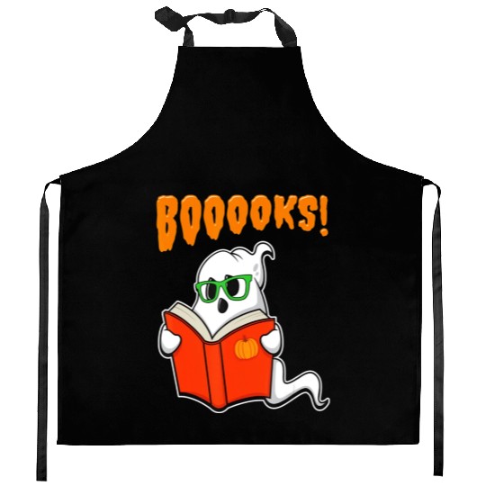 Funny Teacher Halloween Ghost Books Reading Kitchen Aprons