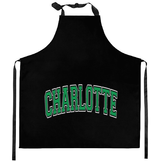 Charlotte Varsity Style Green Text Kitchen Aprons