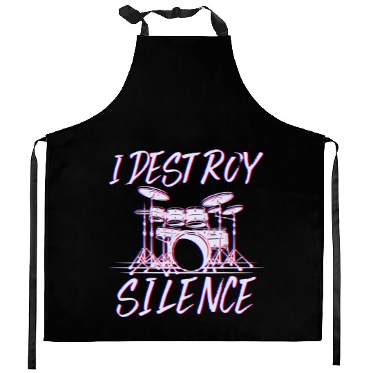 I Destroy Silence Drummer Band Music Beat Drum Kitchen Aprons
