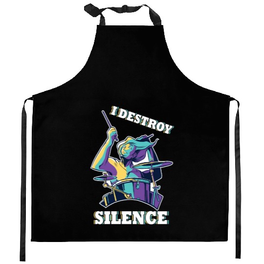 I Destroy Silence Drummer Band Music Beat Drum Kitchen Aprons