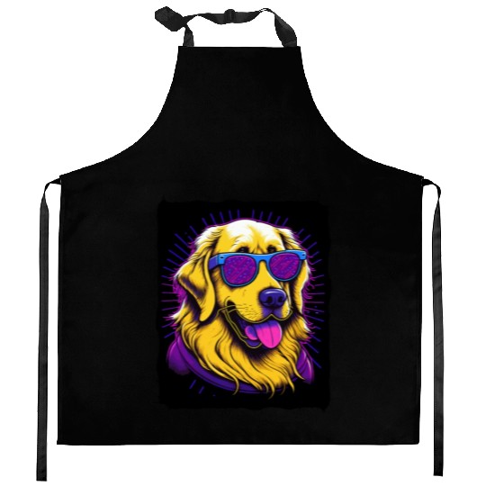 Golden Retriever Dog with Sunglasses Kitchen Aprons