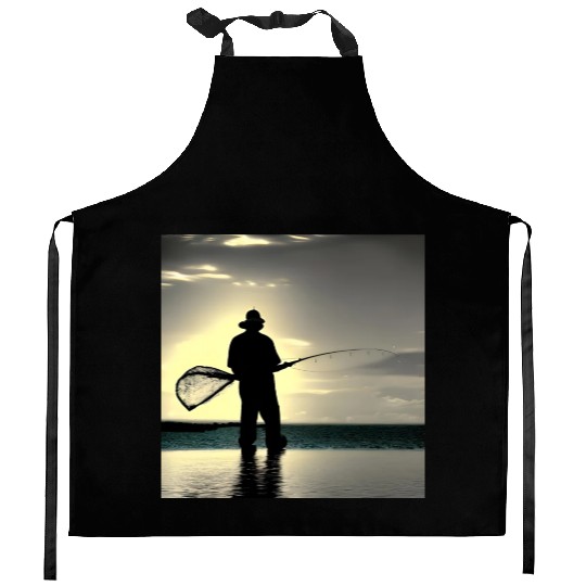 Fishing fish lifestyle fisherman with fishing rod Kitchen Aprons