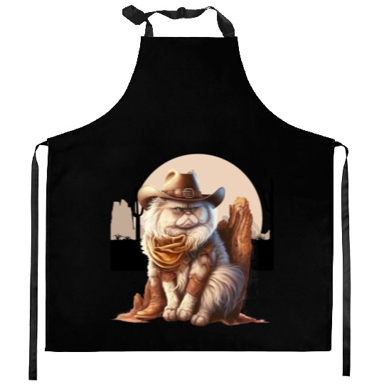 Cat Cowboy Hat meow Cowboy Cat Meme Kitchen Aprons