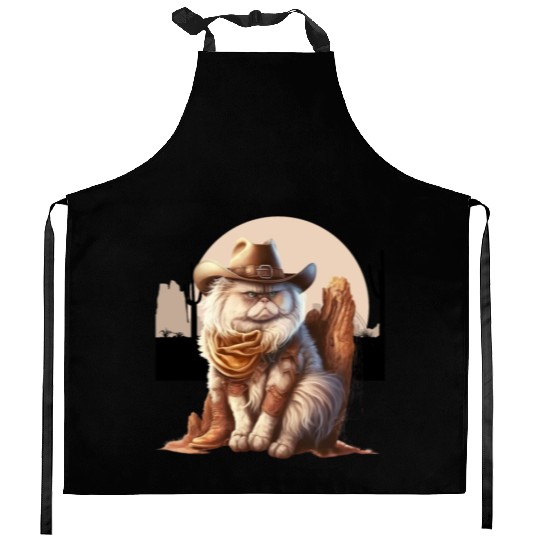 Cat Cowboy Hat meow Cowboy Cat Meme Kitchen Aprons