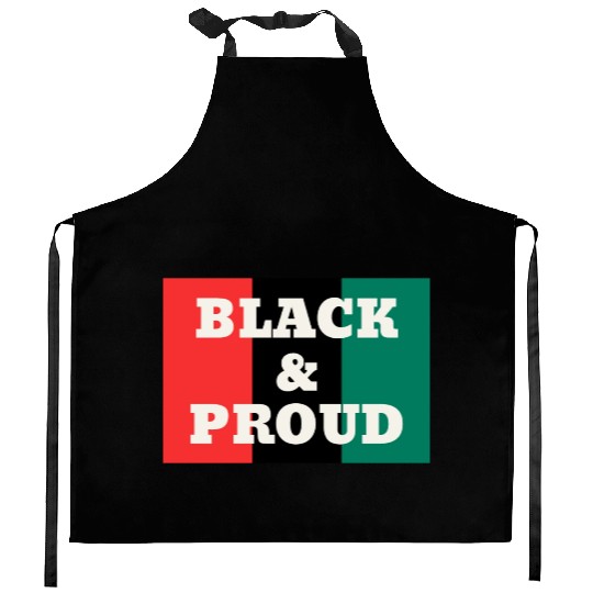 Black and Proud on a Red, Black, and Green Colors Kitchen Aprons