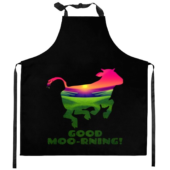 Good Moo-rning! Pop Art Sunrise Leaping Calf Kitchen Aprons
