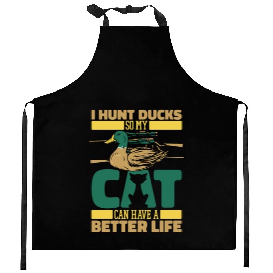 Duck Hunting Cat Kitchen Aprons