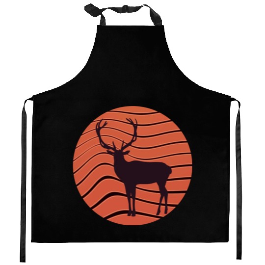 Vintage retro sunset sunrise nature deer funny Kitchen Aprons