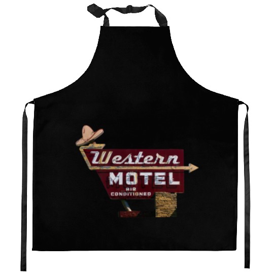 Route 66 Neon Western Motel Bethany Oklahoma Kitchen Aprons