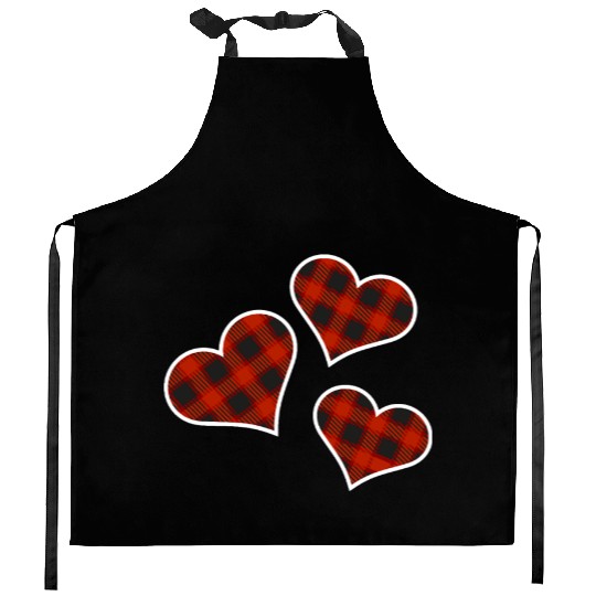 Buffalo Plaid Hearts Kitchen Aprons