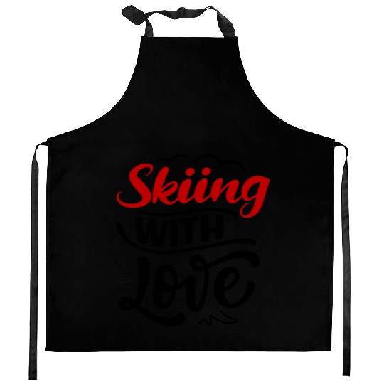 Skiing With Love - Snowboarding Lovers Kitchen Aprons