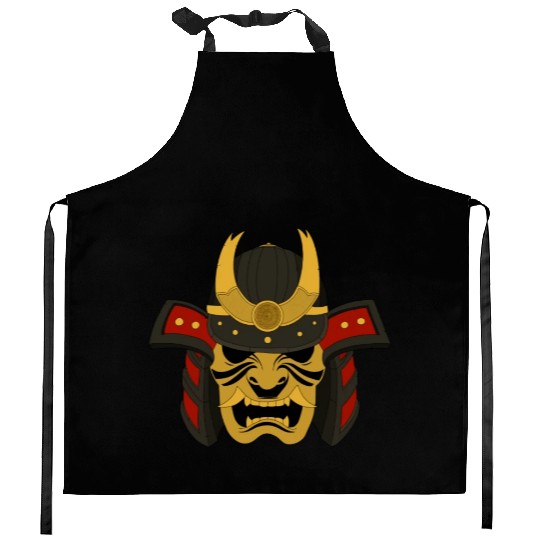 Samurai mask Kitchen Aprons