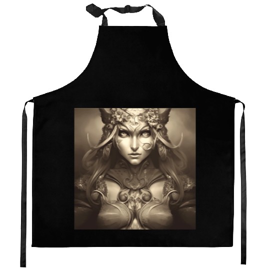 Warrior princess wearing gothic plate dark fantasy Kitchen Aprons