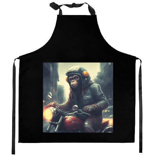 monkey on motorcycle with cool leather jacket Kitchen Aprons
