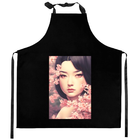 japan girl portrait sakura blossom Japan wall art Kitchen Aprons