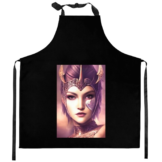 Warrior princess wearing gothic plate dark fantasy Kitchen Aprons