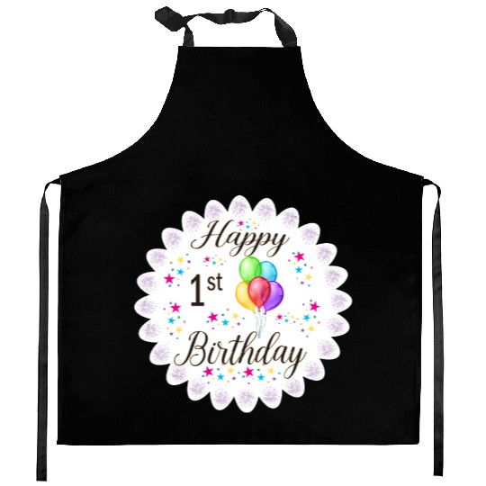 Happy 1st Birthday with Balloons Kitchen Aprons