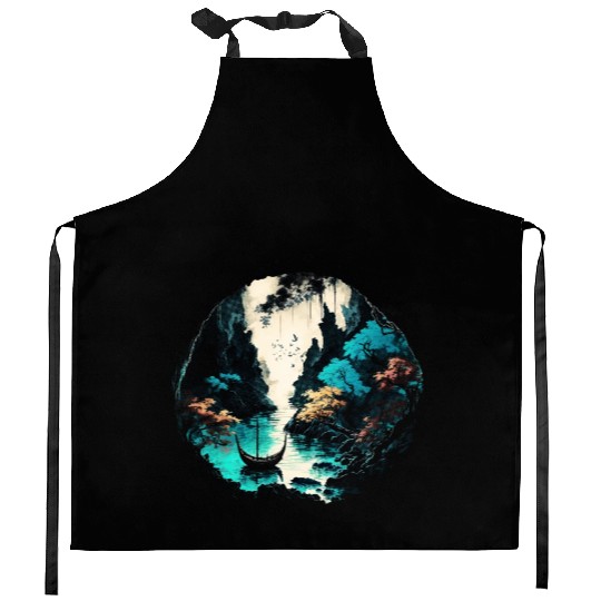 Cave and River - Watercolor Painting Kitchen Aprons