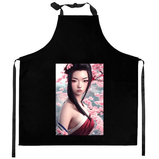 japanese geisha woman Japan wallart sakura pink Kitchen Aprons