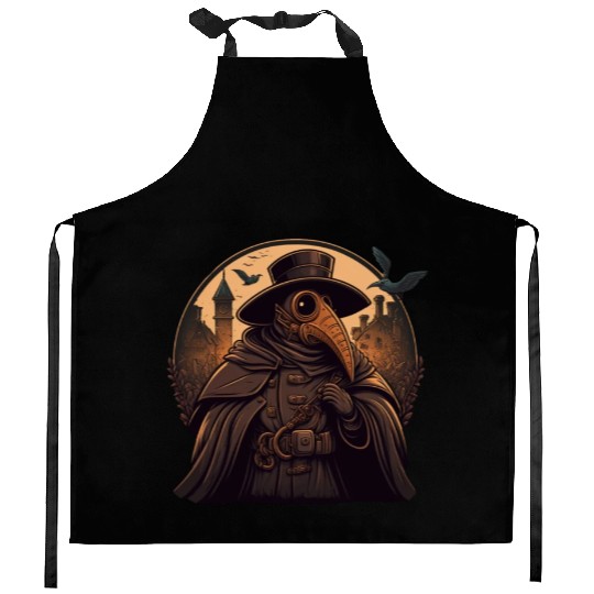 Plague Doctor With Suit and Mask Kitchen Aprons