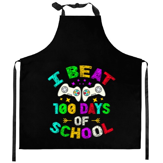 I Beat 100 Days Of School Video Game Player Kid Kitchen Aprons