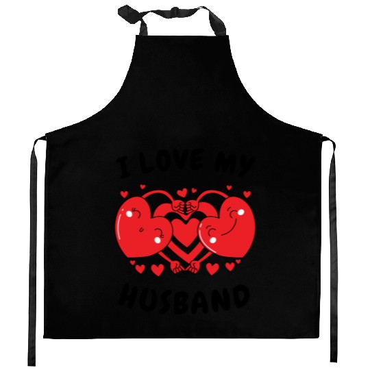 I Love My Husband Red Heart Valentines Matching Kitchen Aprons