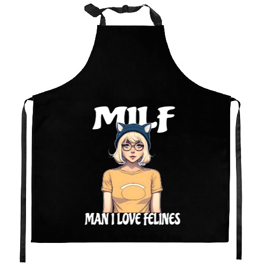 MILF Man I love Felines Funny Cat Cute Anime Girl Kitchen Aprons