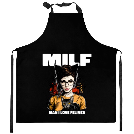 MILF Man I love Felines Funny Cat Cute Anime Girl Kitchen Aprons