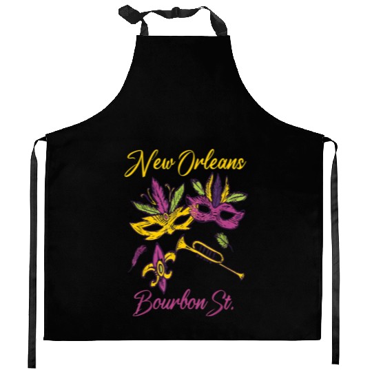 French New Orleans Mardi Gras Souvenir Bourbon Str Kitchen Aprons