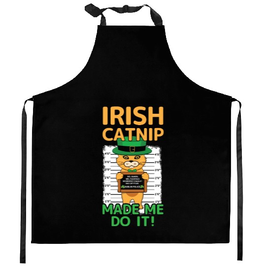 Angry Funny Cat Happy Saint Patrick Day Kitchen Aprons