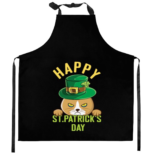 Angry Mad Cat Happy Saint Patrick Day Kitchen Aprons