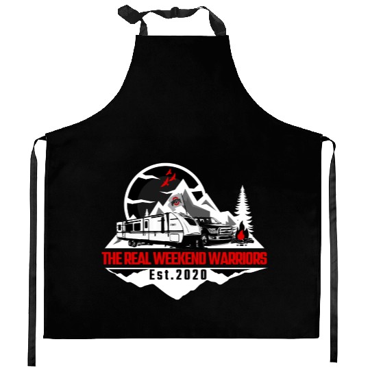 The Real Weekend Warriors Latest Logo in Red Kitchen Aprons