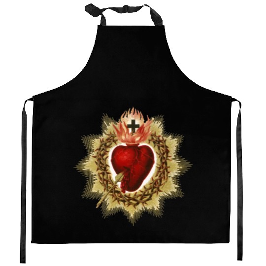Sacred Heart of Jesus Christ Catholic Blessing Art Kitchen Aprons